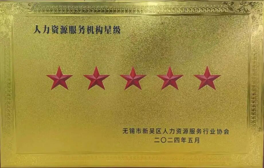 榮譽時刻 | 超信國際集團旗下無錫超信工業(yè)外包有限公司再獲“五星級人力資源服務機構”殊榮！